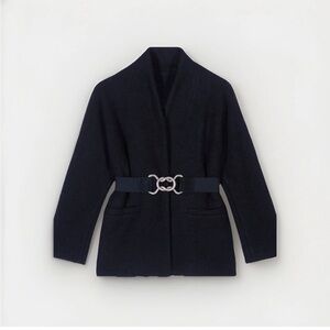 Ba&sh Carole Coat Black Silver Belt Size L US 8